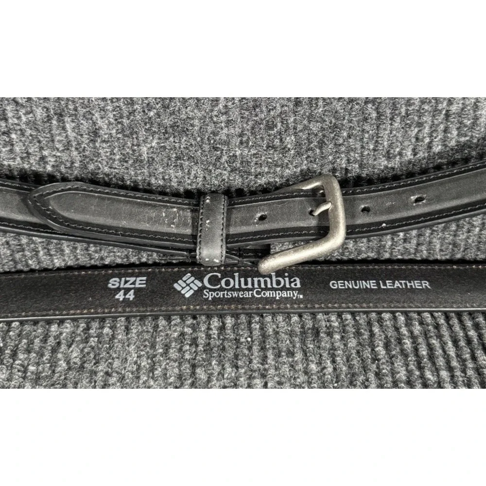 Columbia Men's Black Leather Belt Size 44 Casual Dress Silver Tone Buckle